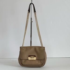 Michael‎ Kors Small Beige Leather Shoulder Bag Crossbody Chain Strap Turn Lock